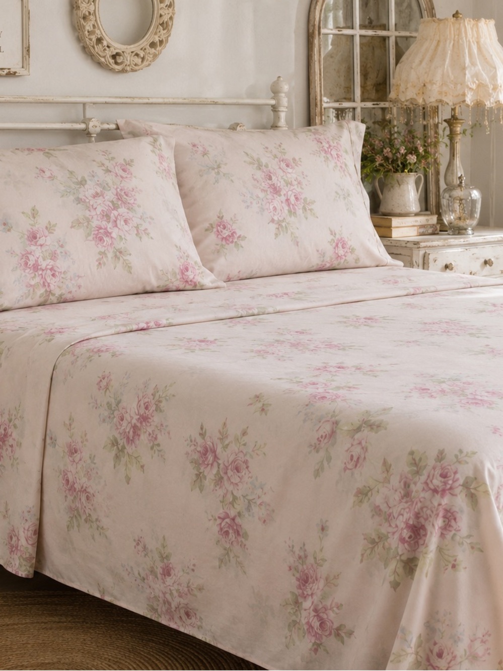 The Farmhouse Rachel Ashwell Shabby Chic Pink Rose Sheet Set Queen Cotton